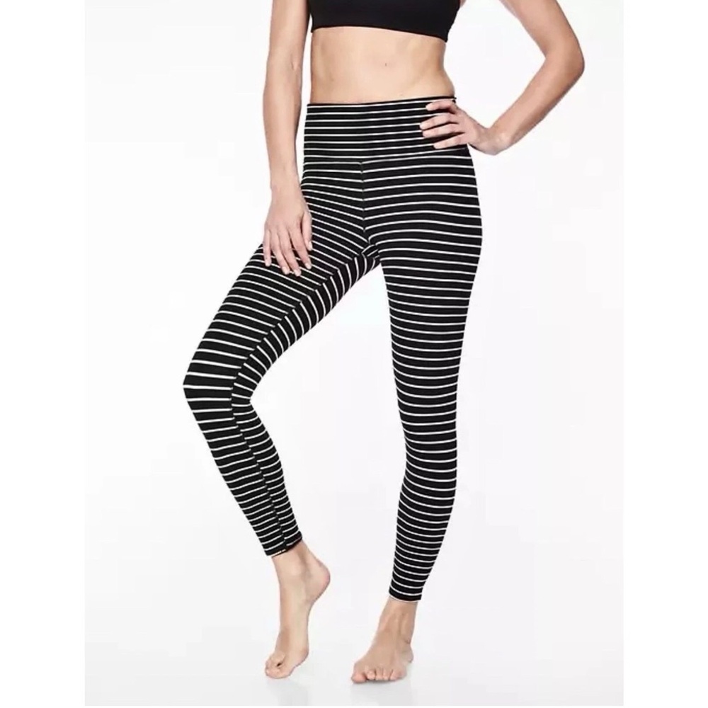 Athleta Yoga Jog Gym High Rise Elation Virasana Black White Stripe Leggings XS